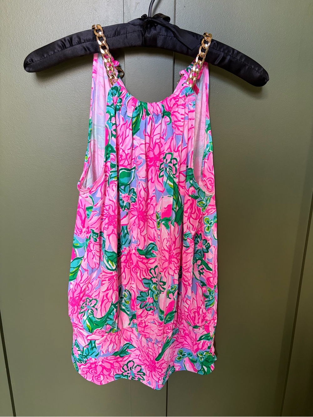 Lilly Pulitzer Pink Floral Tank with Gold Chain Straps